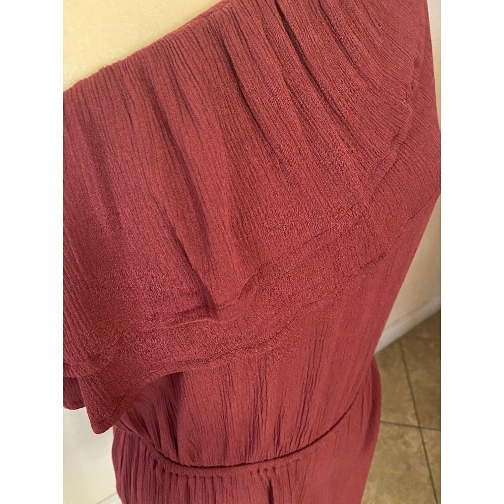 Mossimo One Shoulder Ruffled Burgundy Dress - Picture 2 of 5